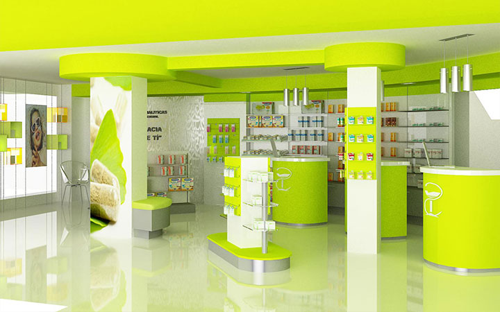 Renders 3D mobiliario de farmacia